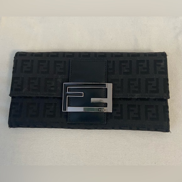 Fendi Handbags - Authentic FENDI Zucchino Print Canvas Leather Black Long Wallet 8M0021